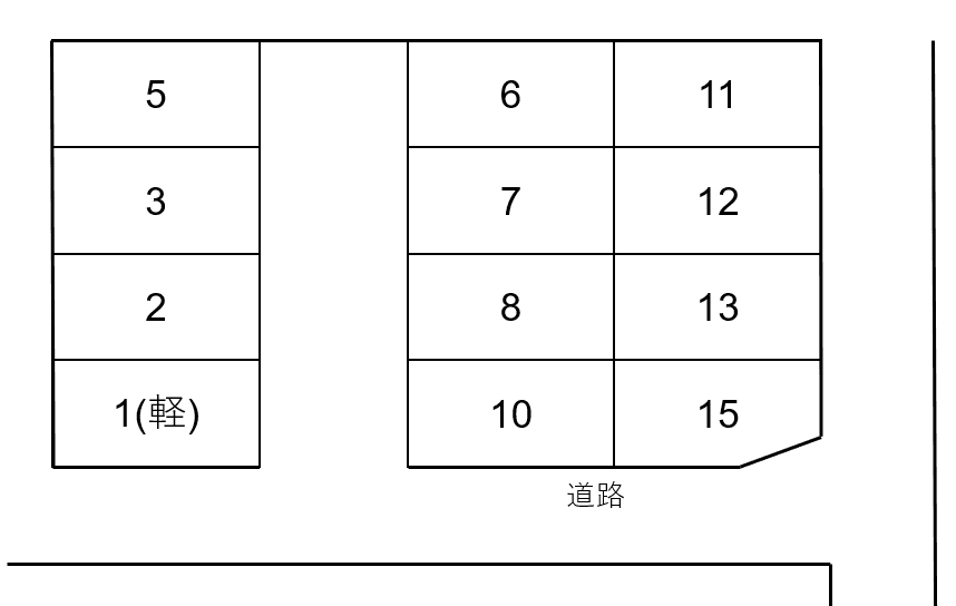 肥沼第三駐車場（五光苑）の駐車配置図