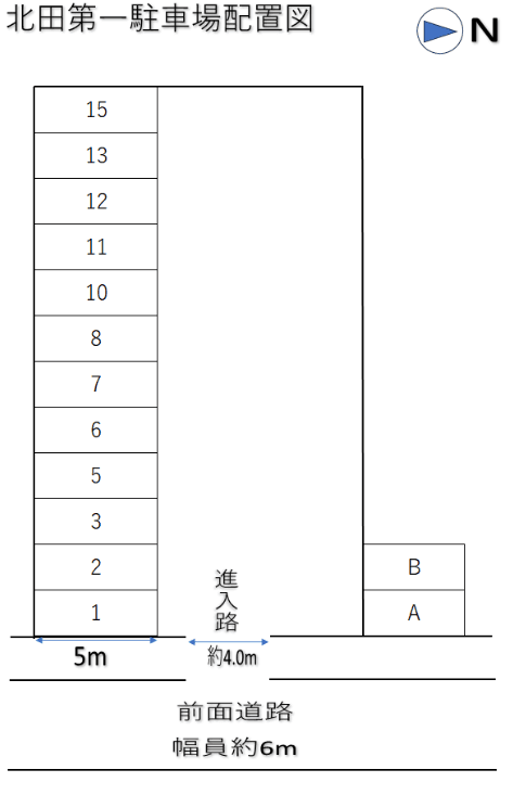 北田第一駐車場の駐車配置図