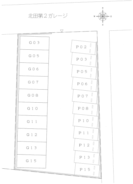 北田第2ガレージの駐車配置図
