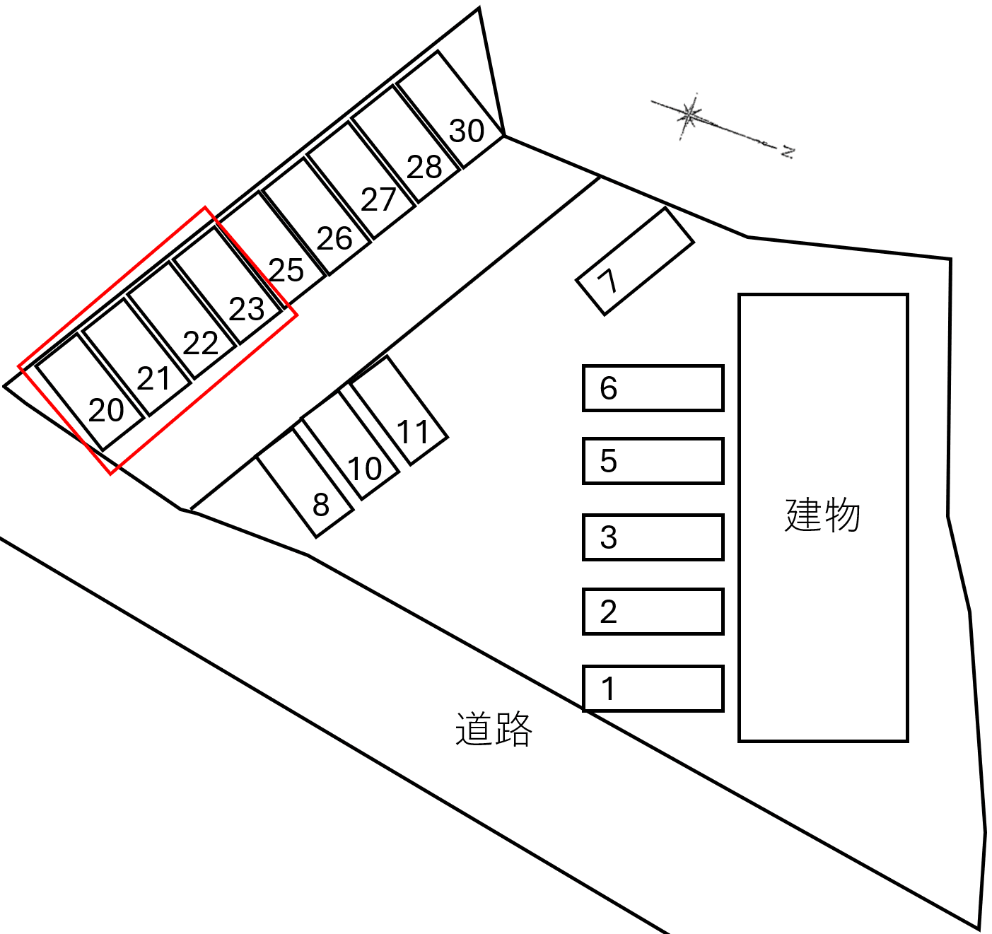 ﾌﾟﾗｲﾑｶﾞｰﾃﾞﾝ河口湖敷地外駐車場の駐車配置図