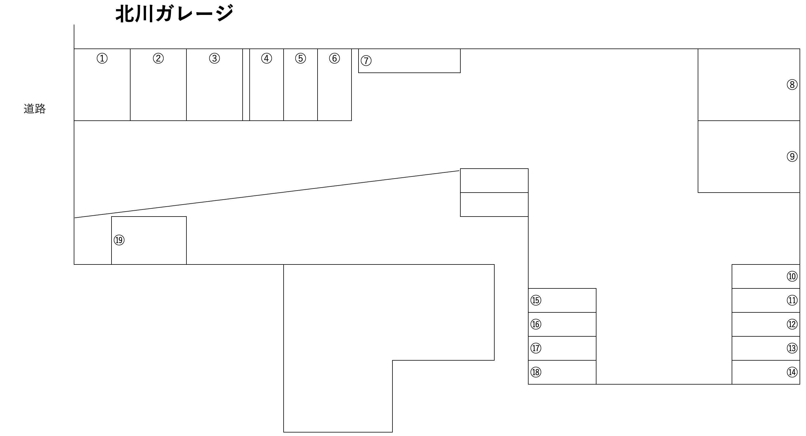 北川ガレージの駐車配置図