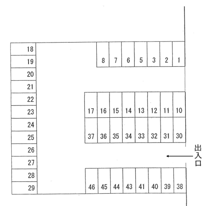 奥村尺後モータープールの駐車配置図