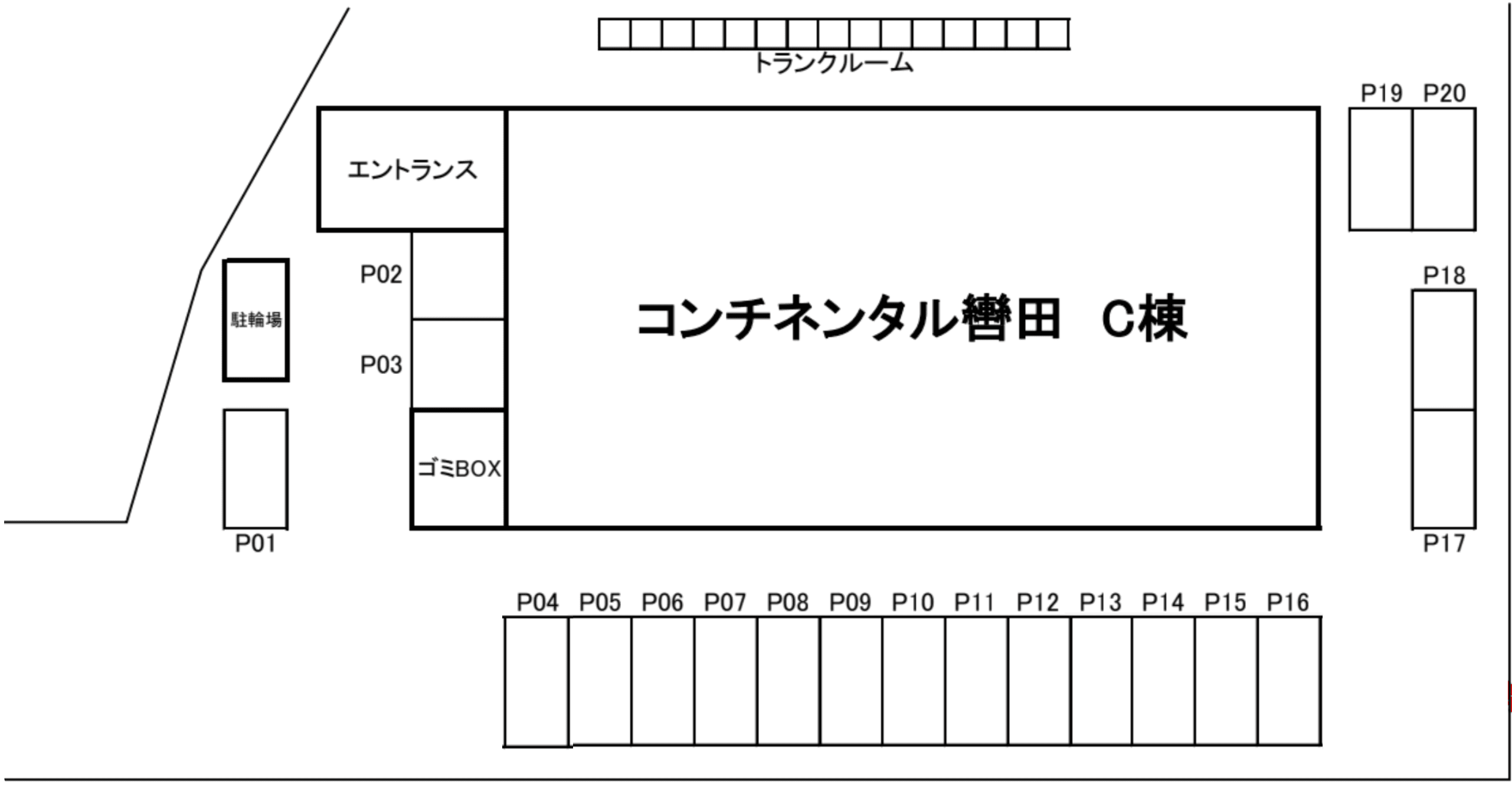 コンチネンタル轡田　C棟の駐車配置図