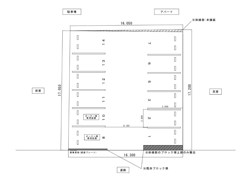 パーキングスペース水道町2丁目月極駐車場の駐車配置図
