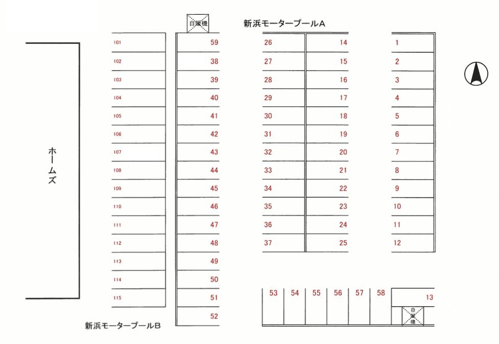 新浜モータープールＡの駐車配置図