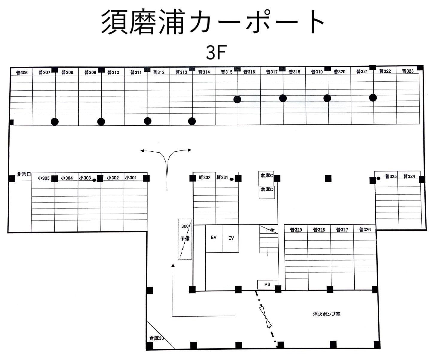 須磨浦カーポートの駐車配置図
