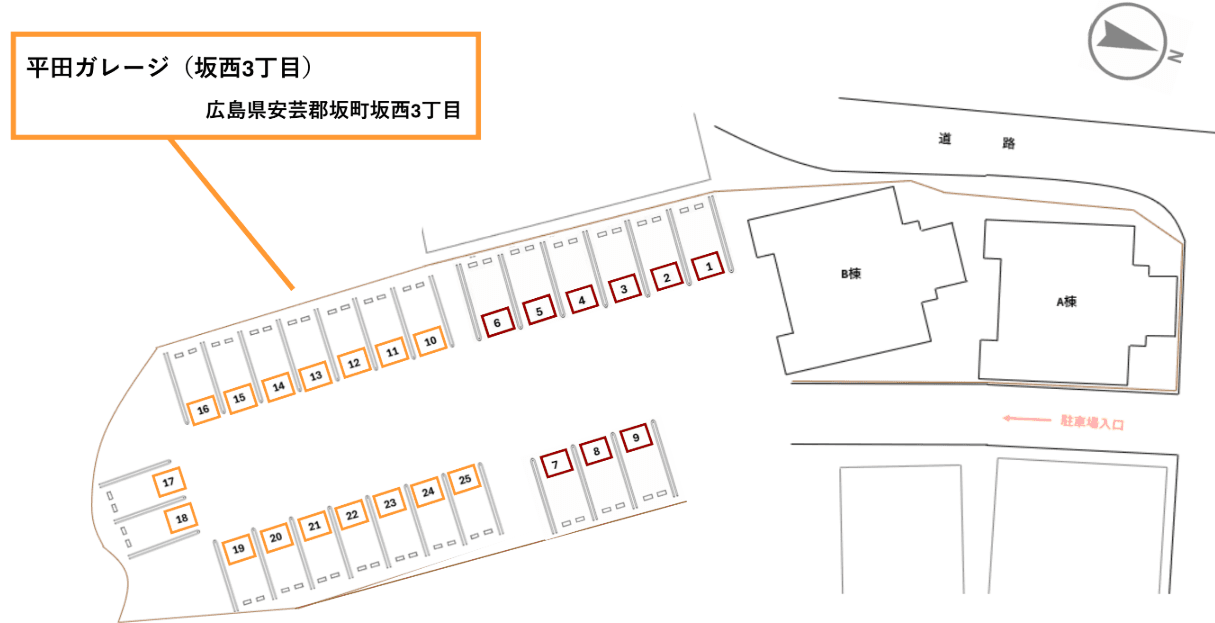 平田ガレージ（坂西３丁目）の駐車配置図