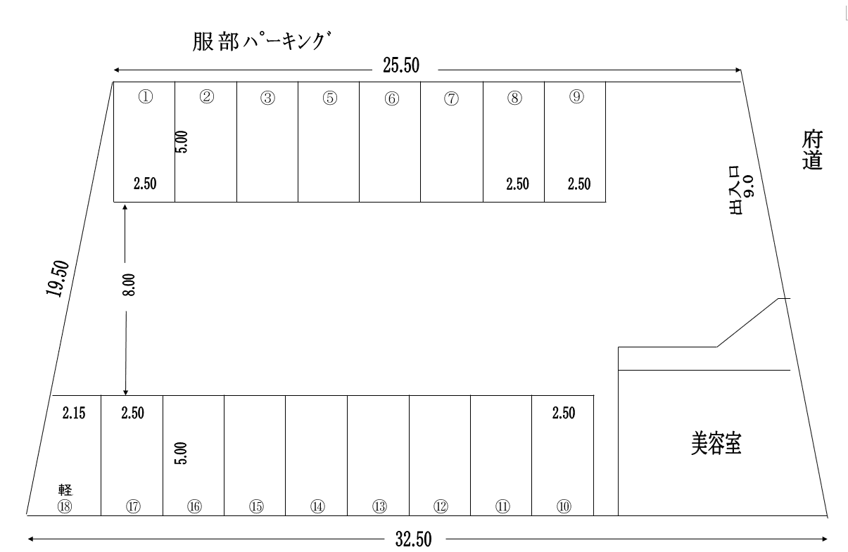 服部 ﾊﾟｰｷﾝｸﾞの駐車配置図