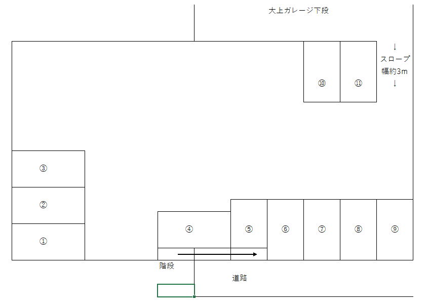 D駐車場中段の駐車配置図