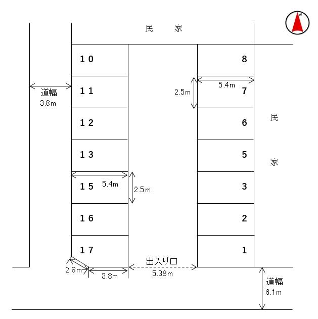 細田第13モータープールの駐車配置図