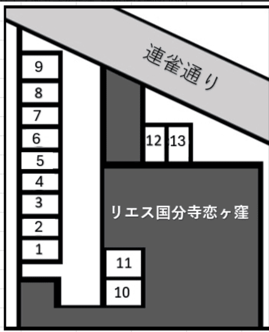 リエス国分寺恋ヶ窪の駐車配置図