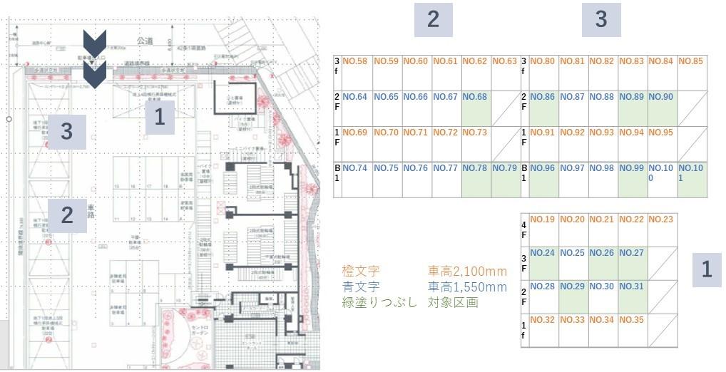江ヶ崎町駐車場の駐車配置図