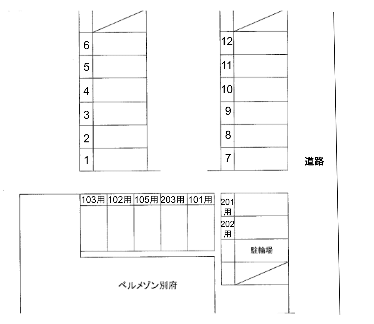 ベルメゾン別府の駐車配置図