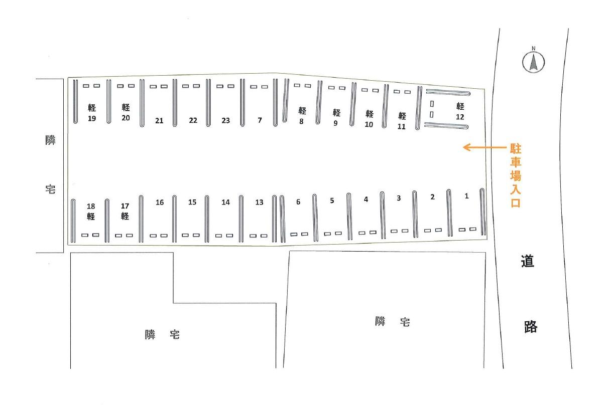 福田ガレージ（呉市東三津田）の駐車配置図