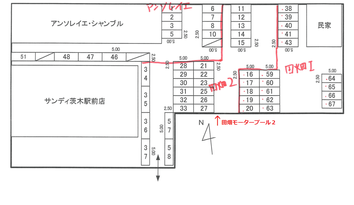 田畑駅前モータープール2の駐車配置図
