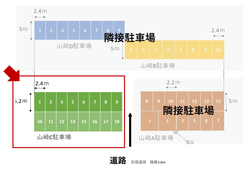 山﨑C駐車場の駐車配置図