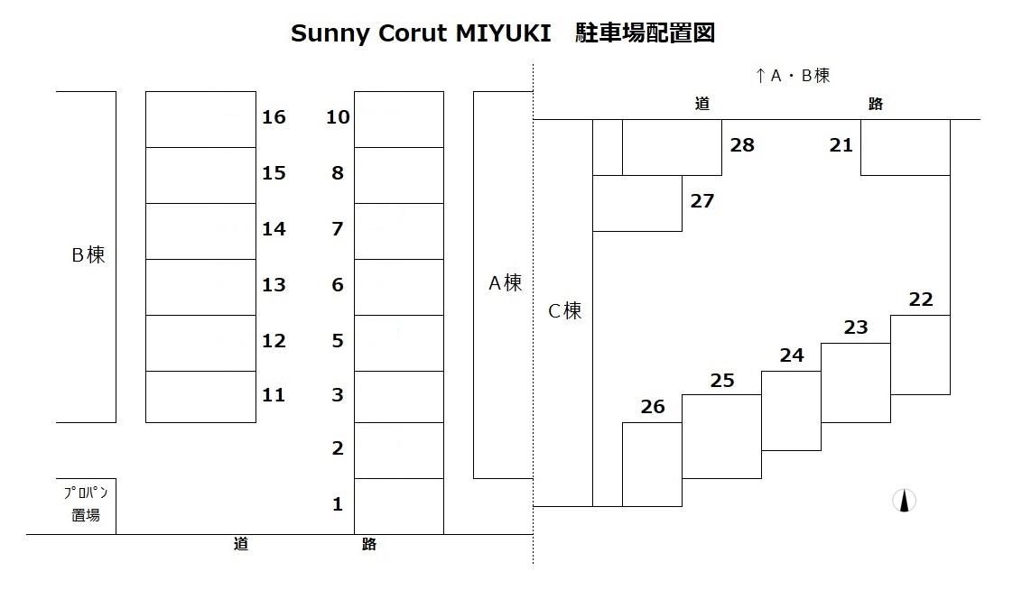 Ｓｕｎｎｙ　Ｃｏｕｒｔ　ＭＩＹＵＫＩの駐車配置図