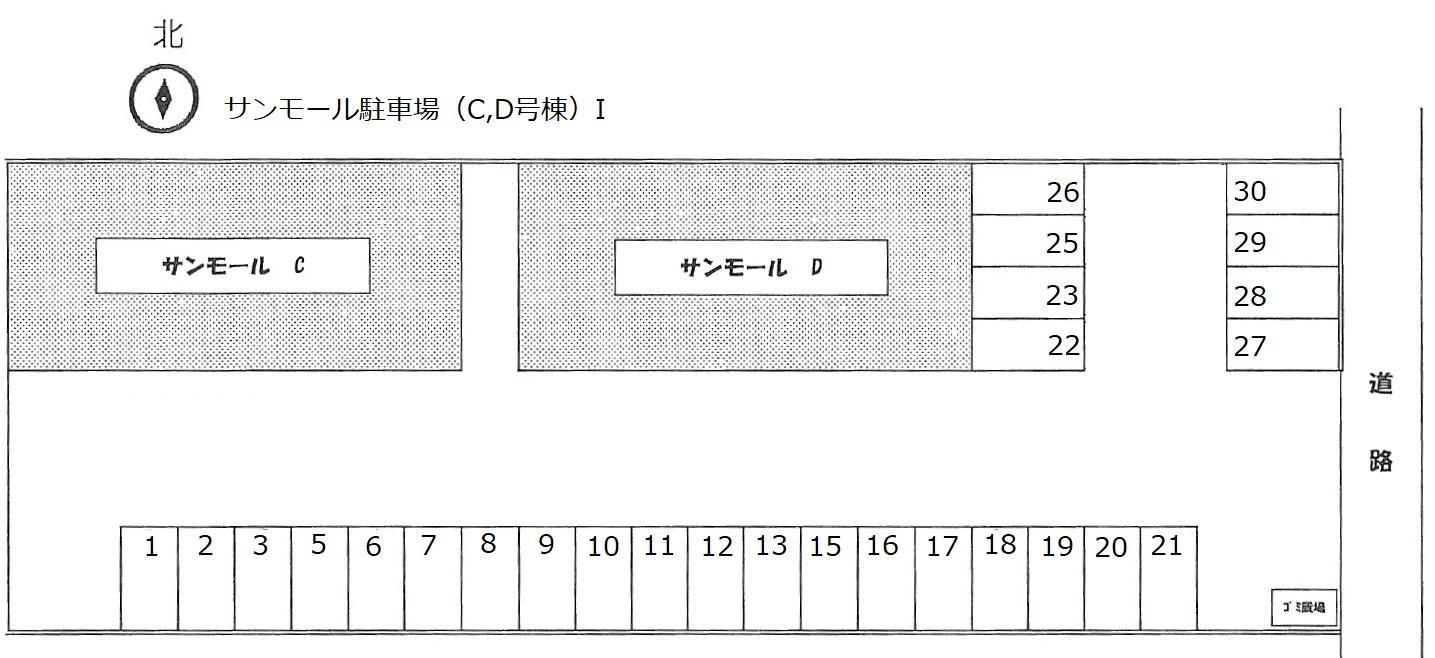 サンモール駐車場（C,D号棟）の駐車配置図