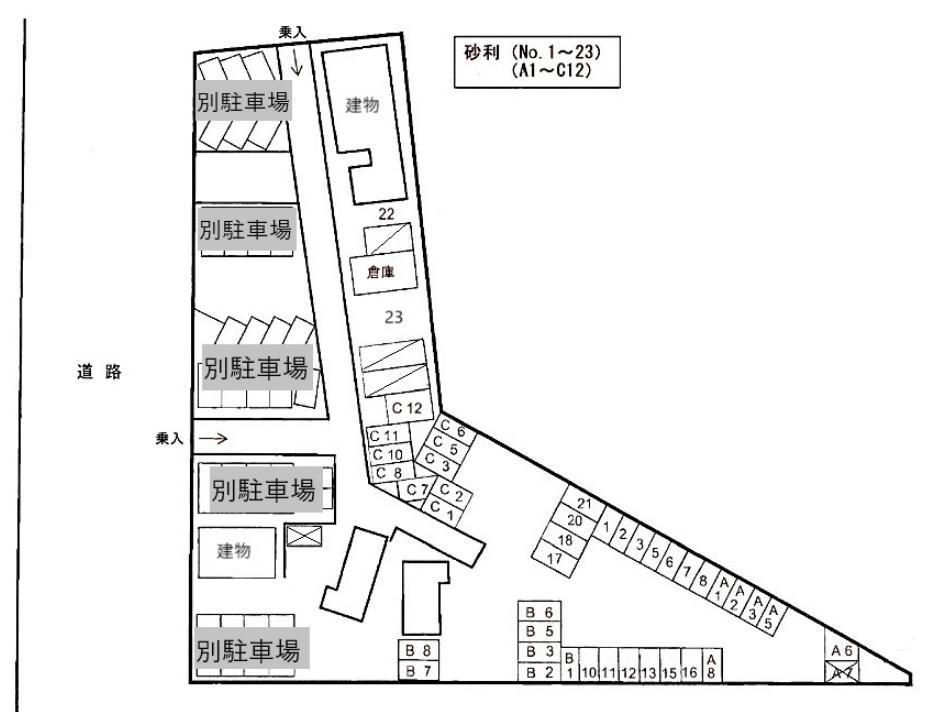 大石駐車場（砂利）の駐車配置図