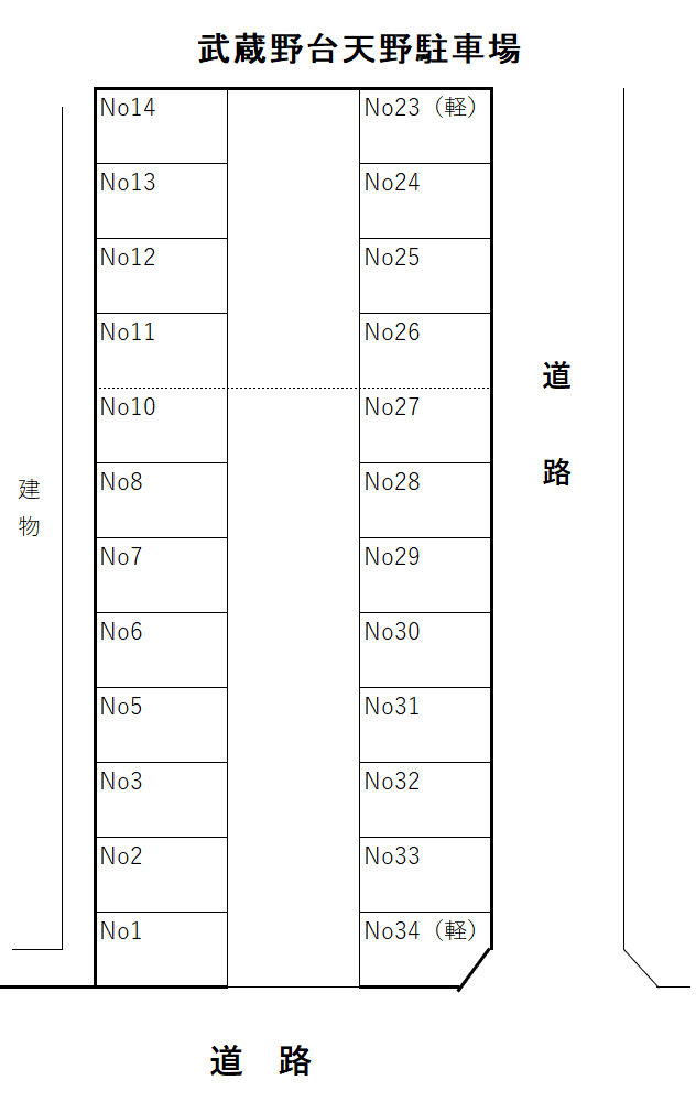 武蔵野台天野駐車場の駐車配置図