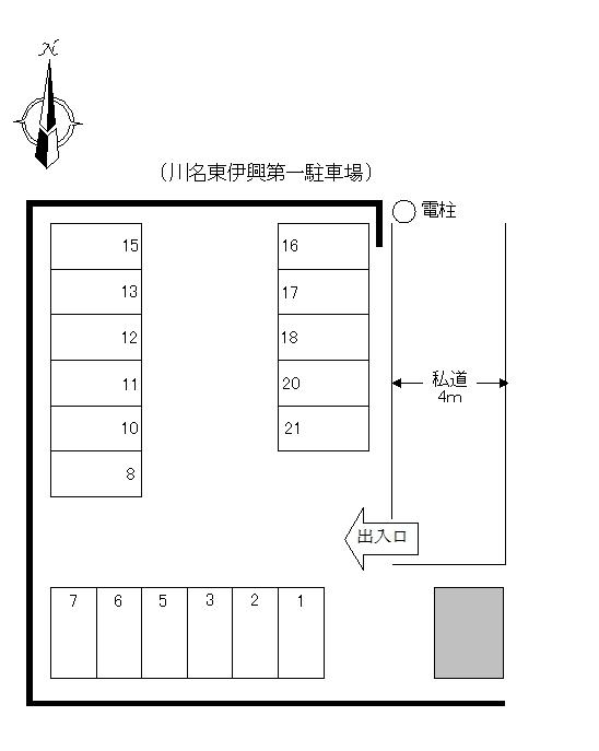 川名東伊興第二駐車場の駐車配置図