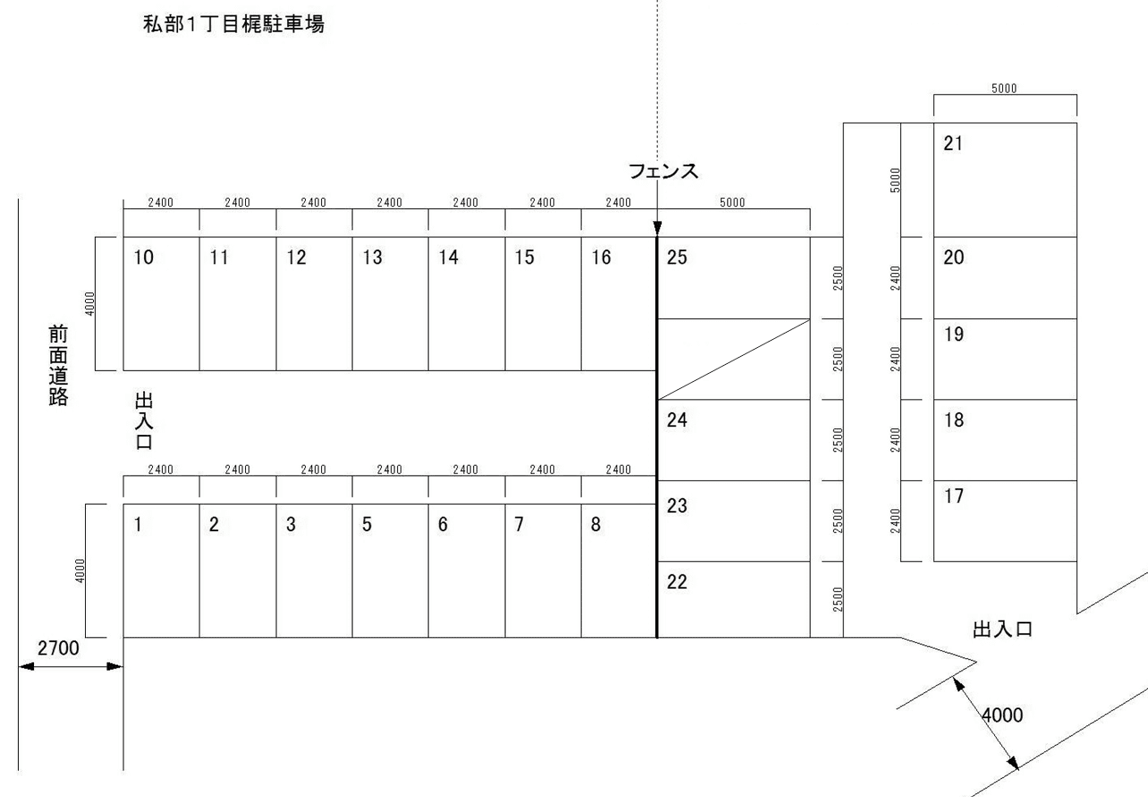 私部１丁目梶駐車場の駐車配置図