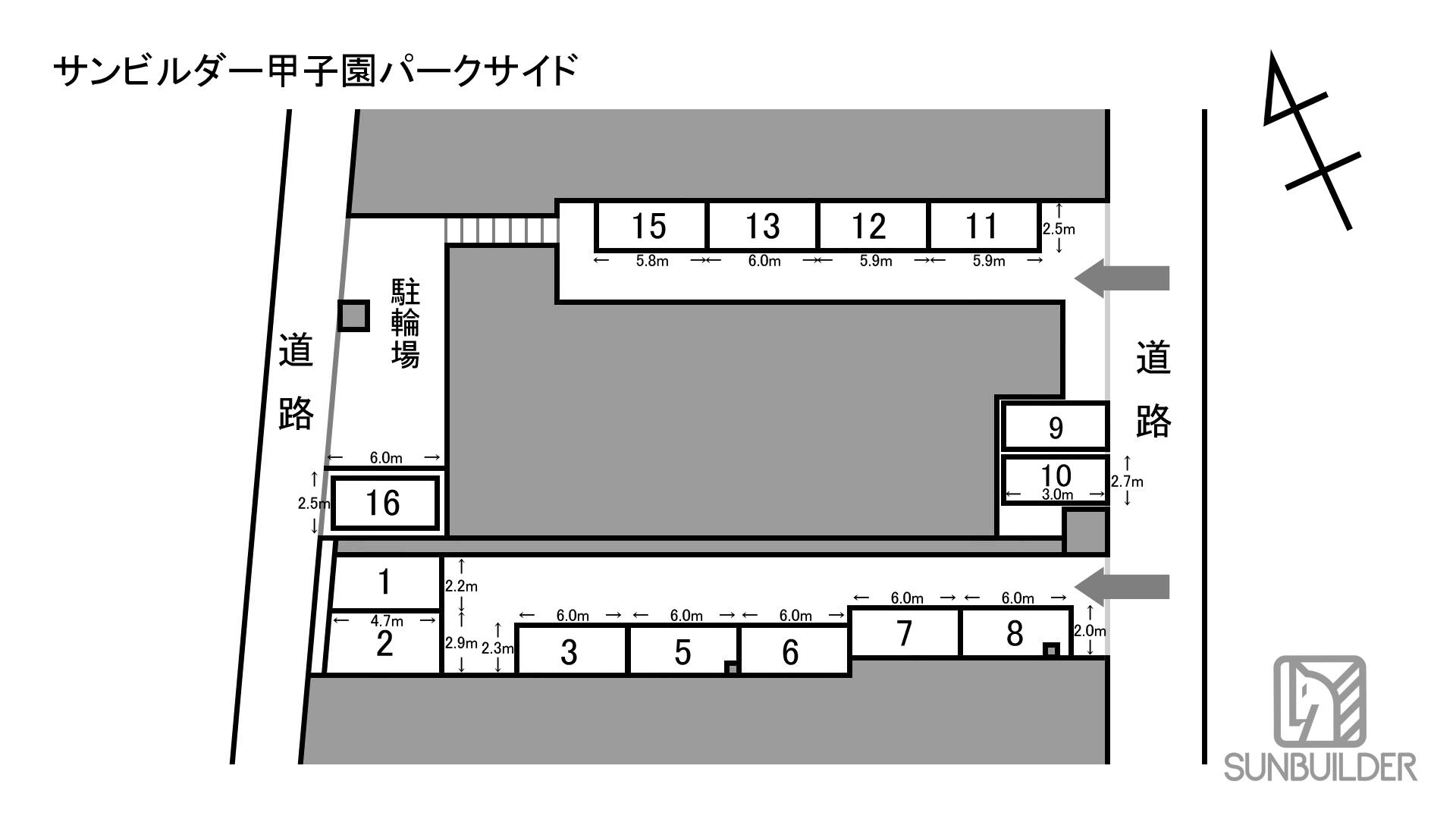 サンビルダー甲子園パークサイドの駐車配置図
