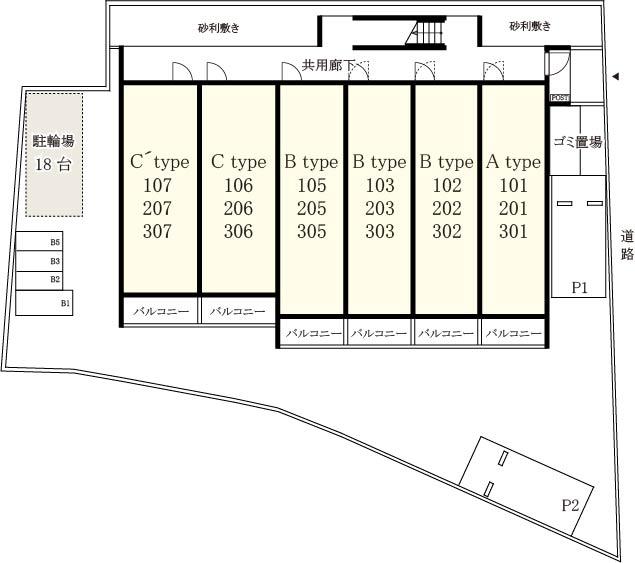 リブリ・岸辺・OSAKA駐車場の駐車配置図