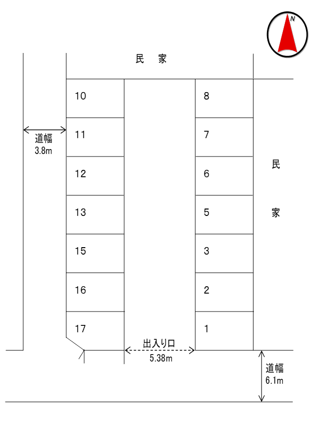 細田第13モータープールの駐車配置図