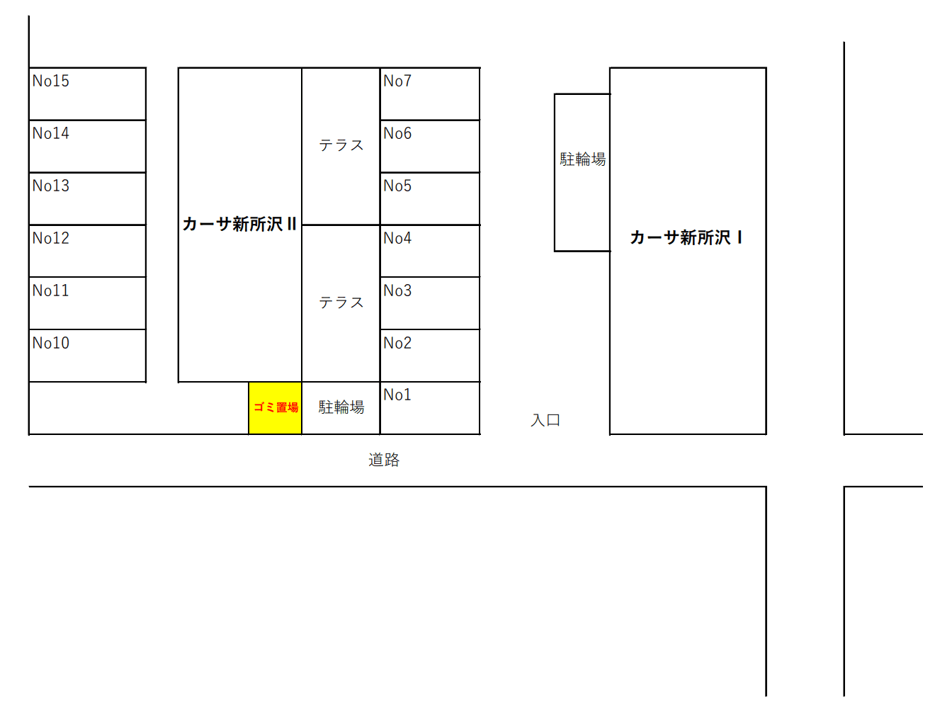 カーサ新所沢Ⅰ月極敷地内駐車場の駐車配置図