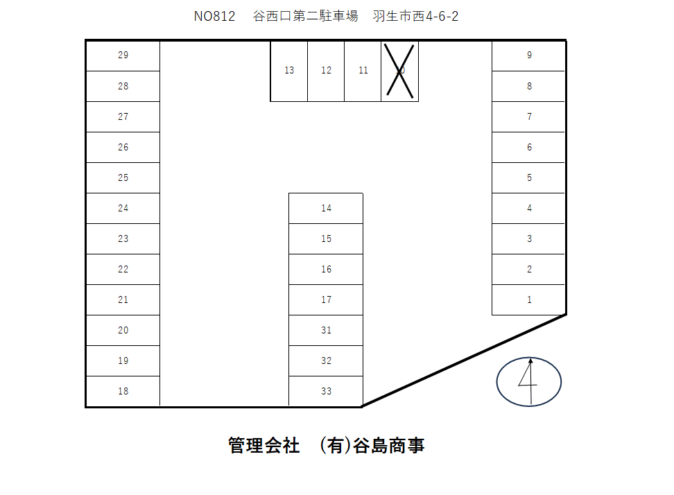 谷西口第2駐車場の駐車配置図