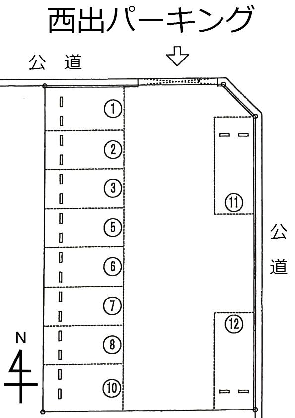 西出パーキングの駐車配置図