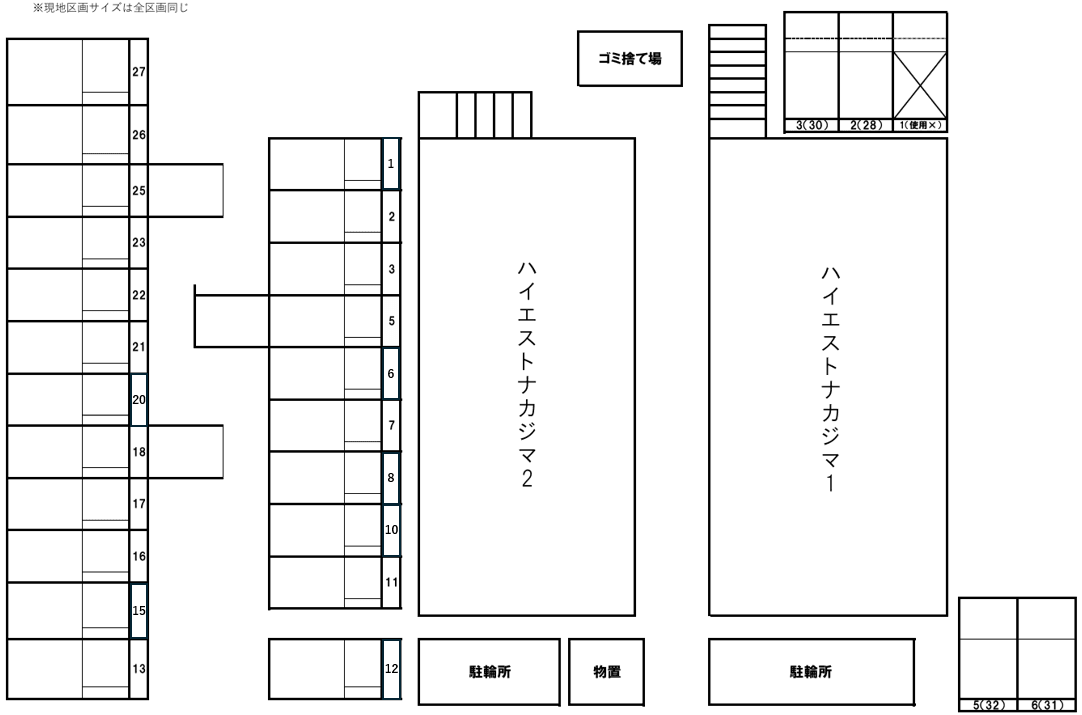 ハイエストナカジマ駐車場の駐車配置図