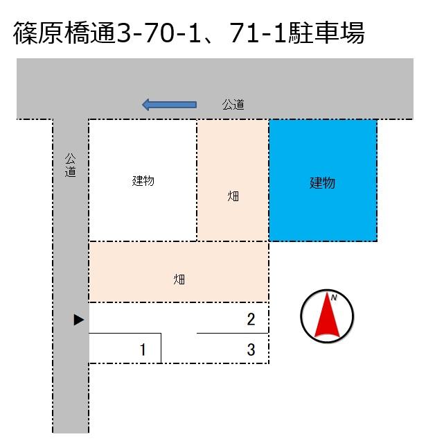 篠原橋通3-70-1、71-1駐車場の駐車配置図