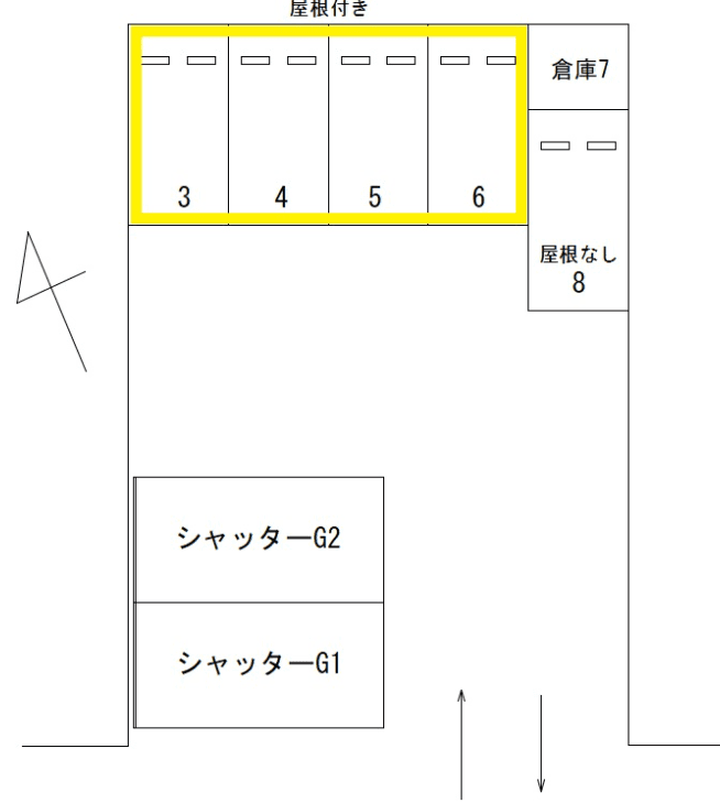 FK仁号店駐車場（シャッターガレージ）の駐車配置図