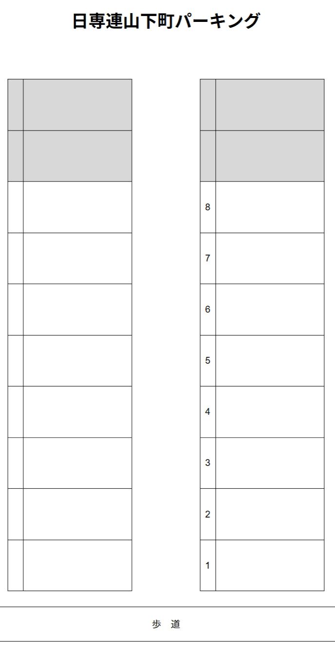 日専連山下町パーキングの駐車配置図