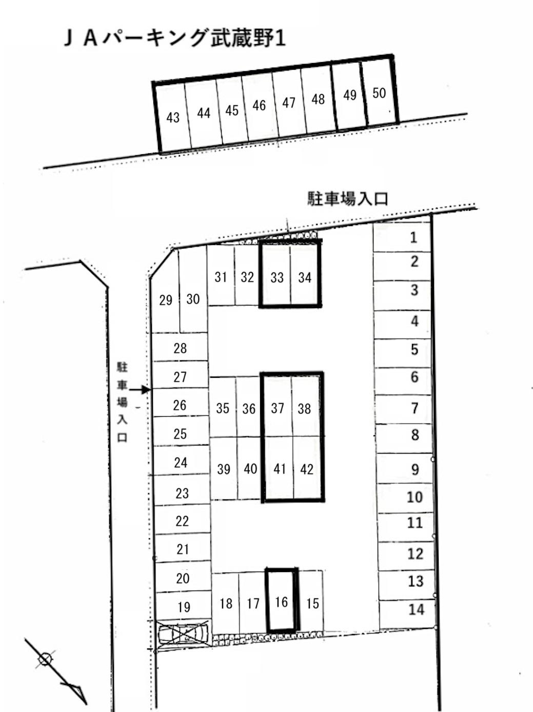 ＪＡパーキング武蔵野1の駐車配置図