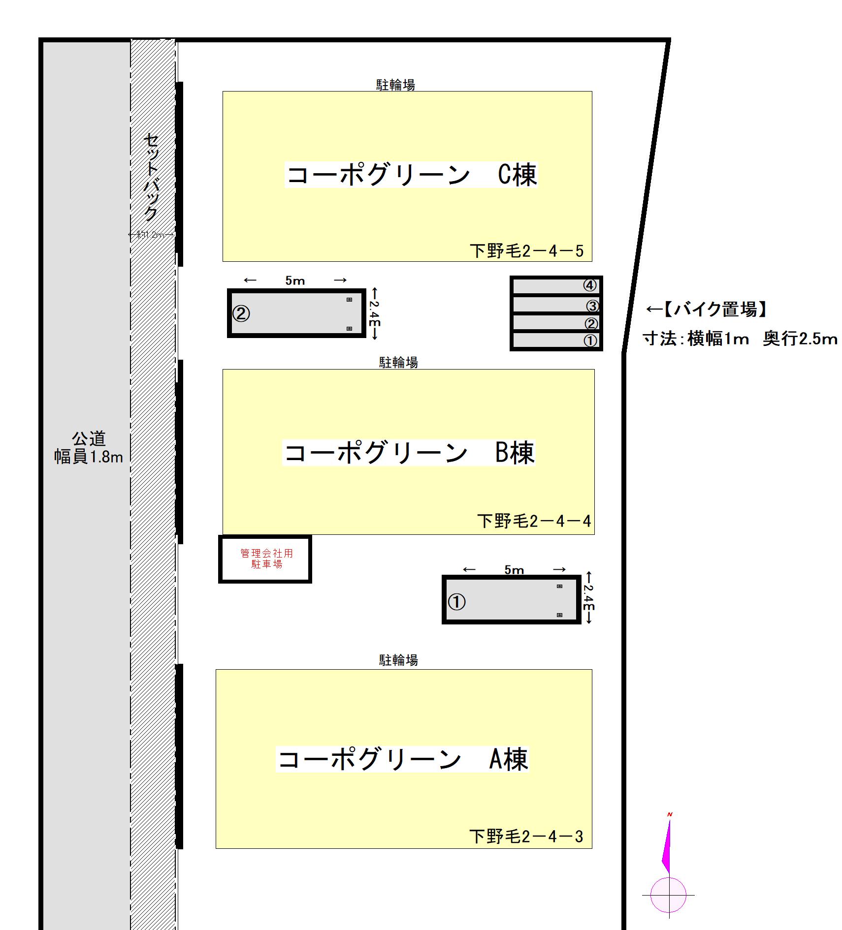 コーポグリーン駐車場の駐車配置図