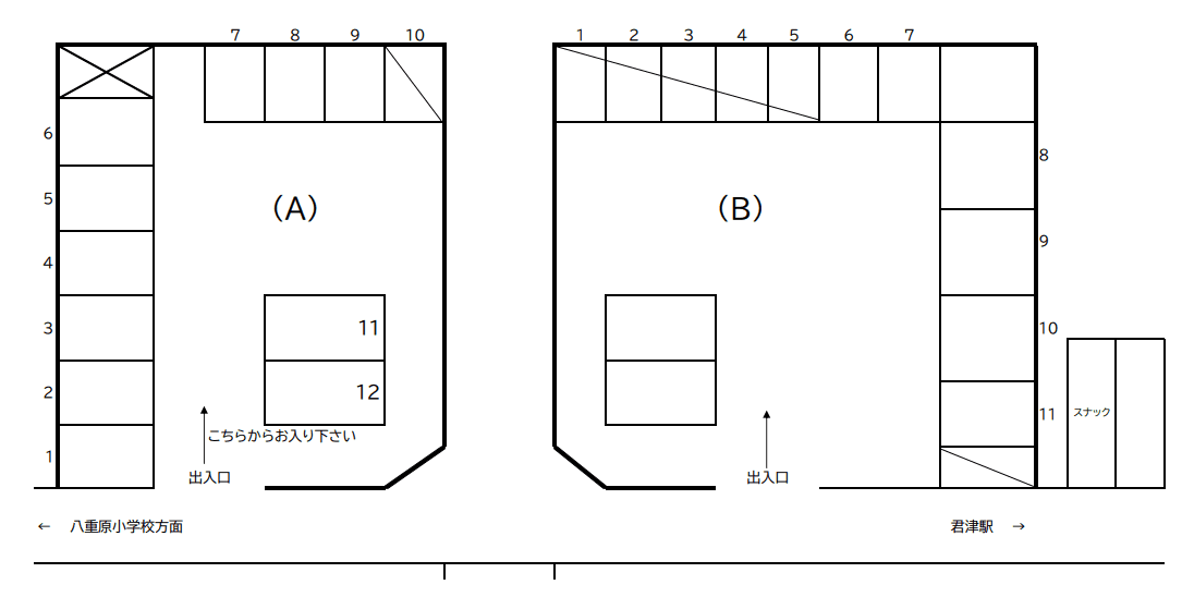 石橋駐車場 (A)(B)の駐車配置図