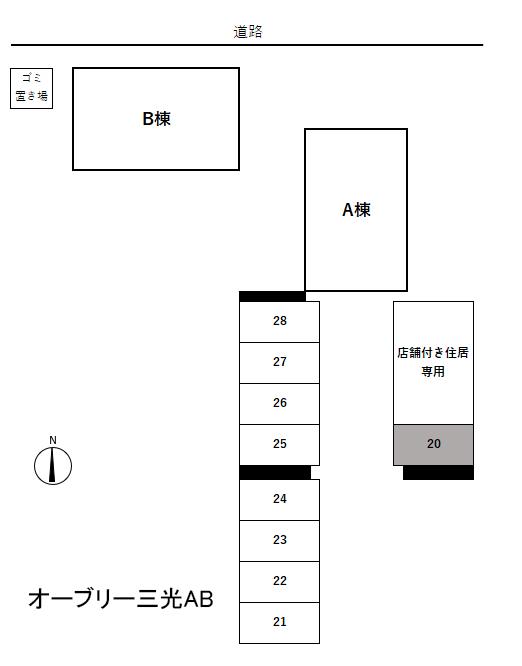 オーブリー三光A付随駐車場の駐車配置図