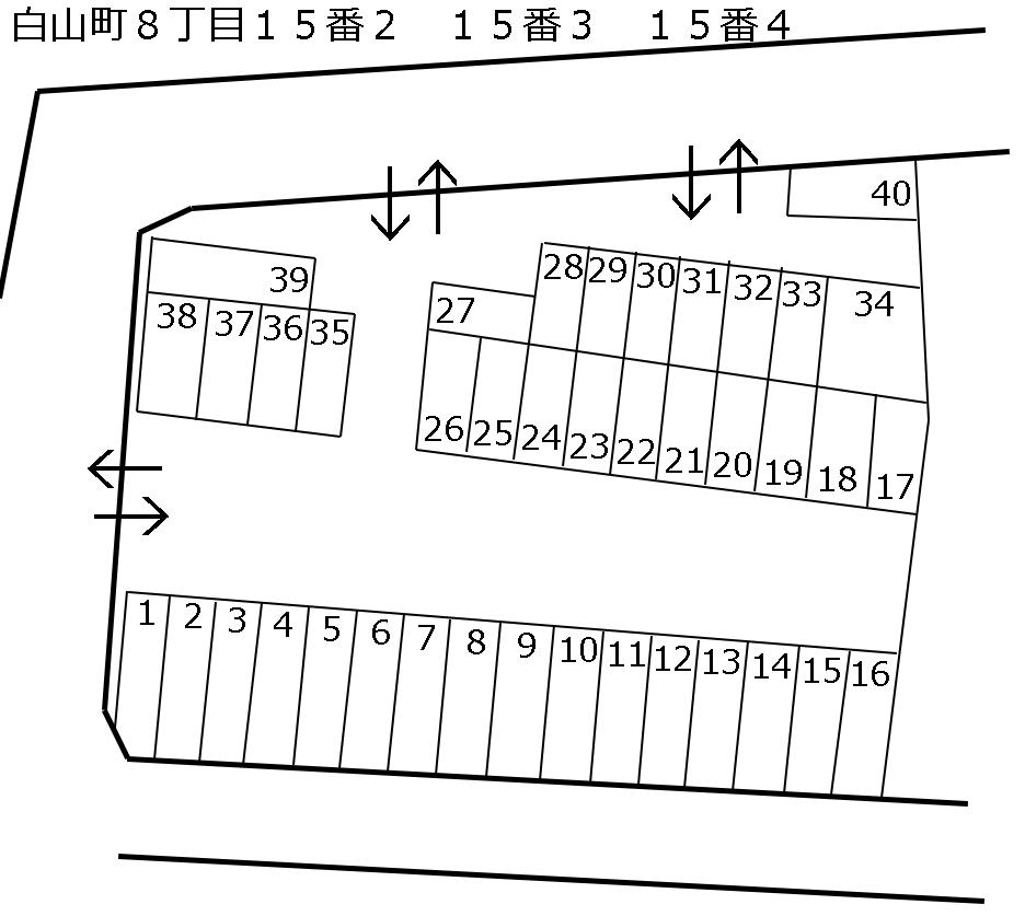 白山町８丁目１５番２　１５番３　１５番４の駐車配置図