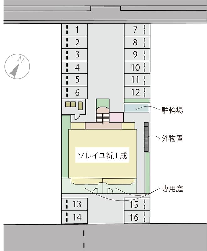 ソレイユ新川成の駐車配置図