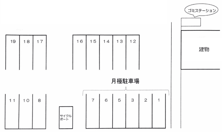 F棟月極駐車場の駐車配置図