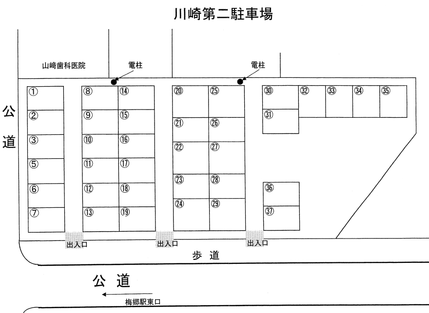 川崎第二駐車場の駐車配置図