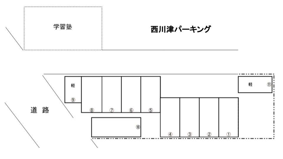 西川津パーキングの駐車配置図