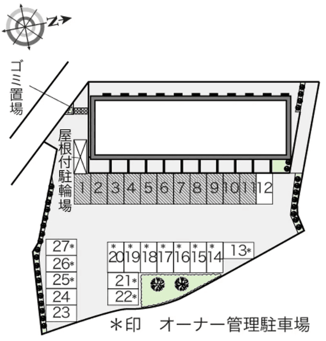 美夢(33754)　敷地外駐車場の駐車配置図