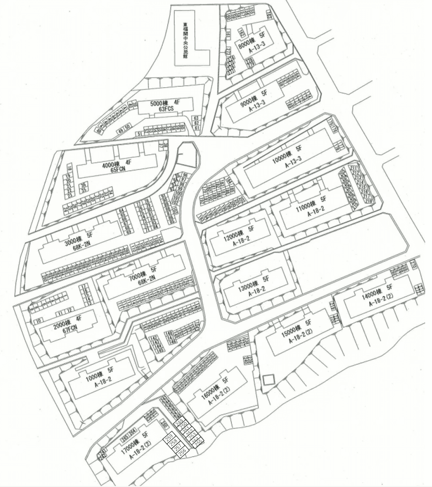東福間団地駐車場の駐車配置図