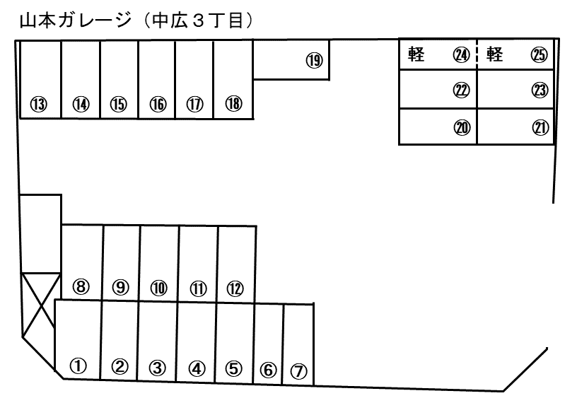 山本ガレージ（中広３丁目）の駐車配置図
