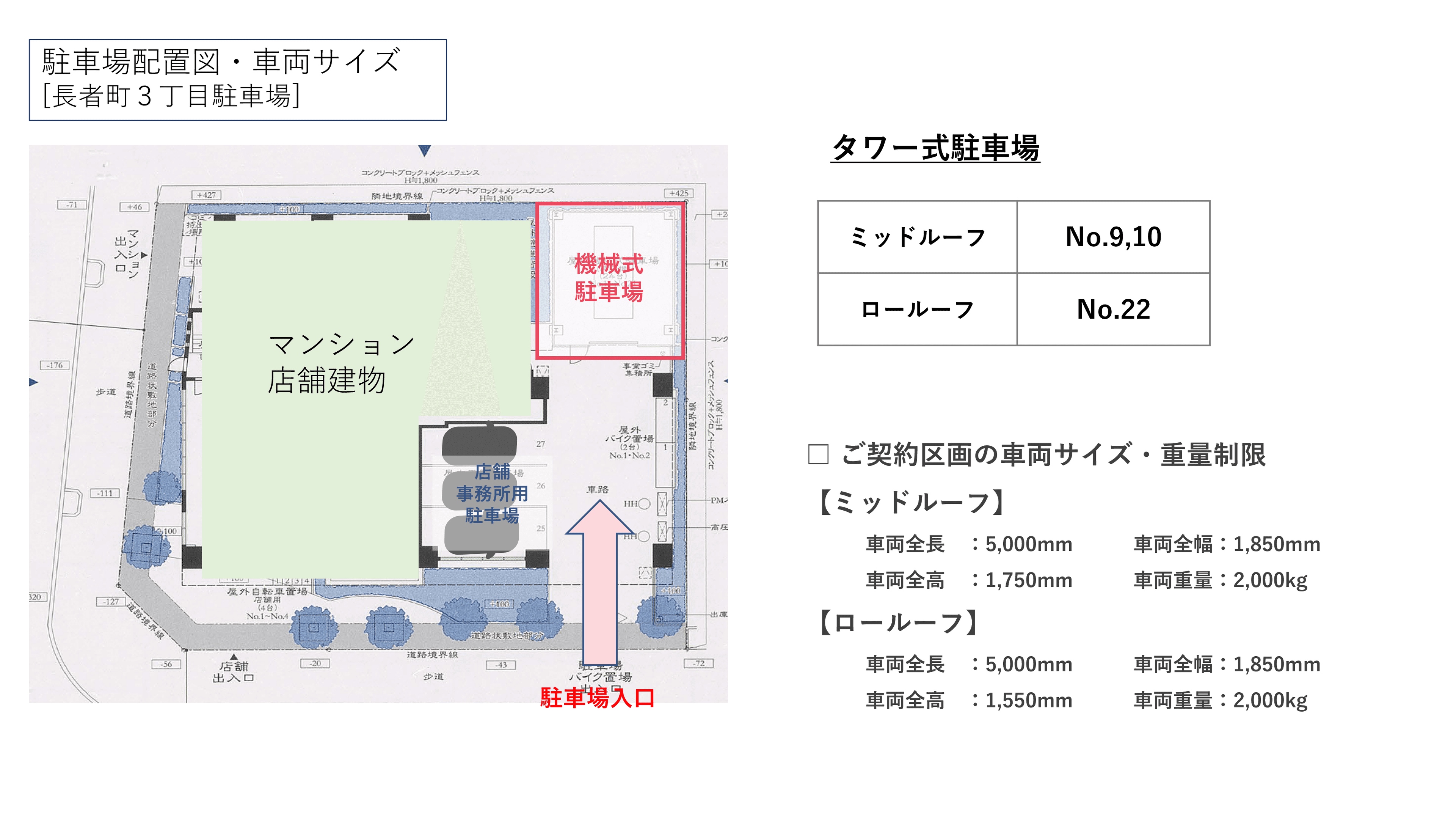長者町３丁目駐車場の駐車配置図
