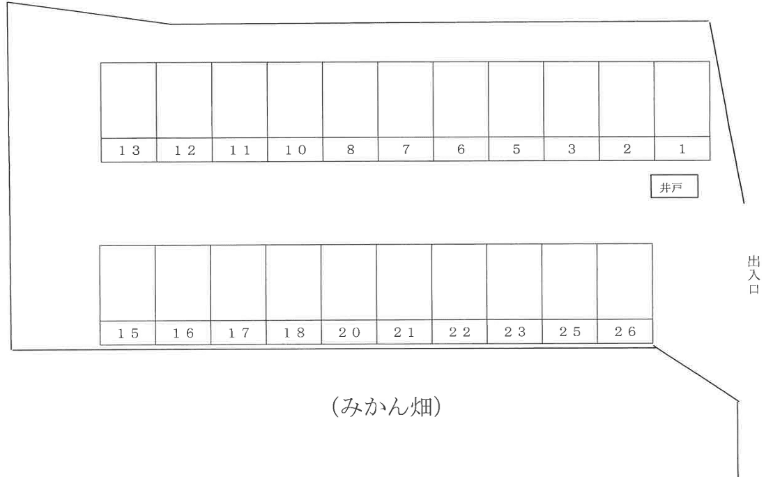 西本ガレージ（自然田）の駐車配置図